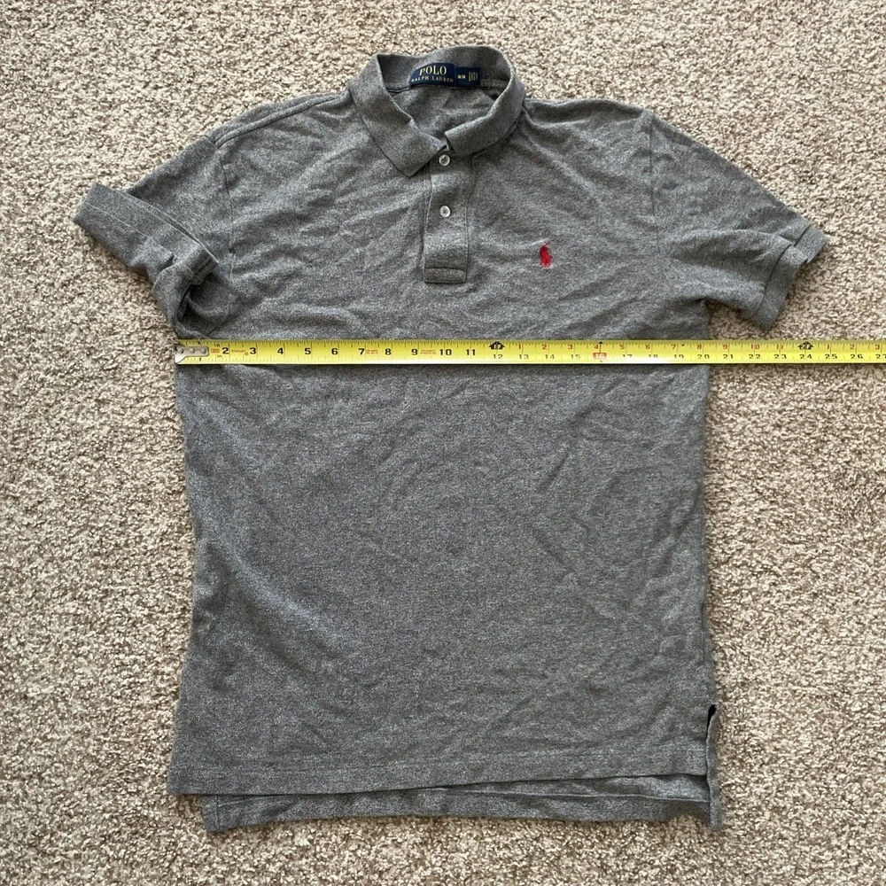 Polo Ralph Lauren Golf Shirt Men's M Grey SS Button-Up Red Pony RN 41381 Good